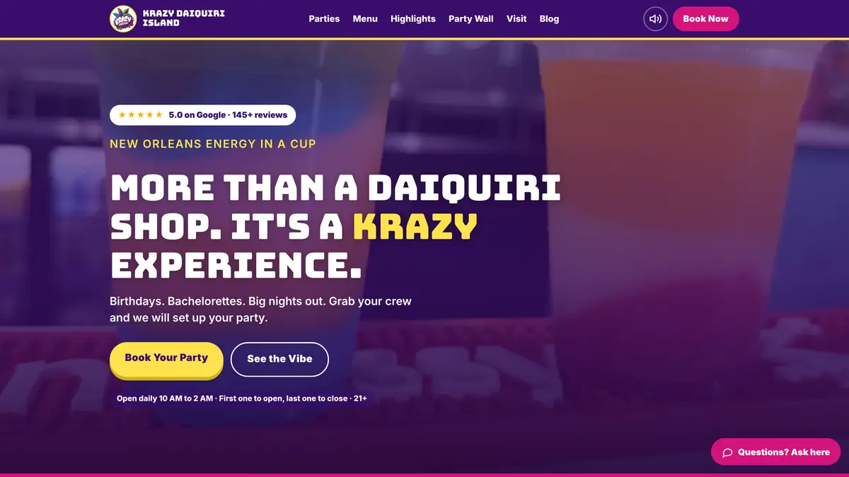 Krazy Daiquiri Island website after NLG rebuilt it